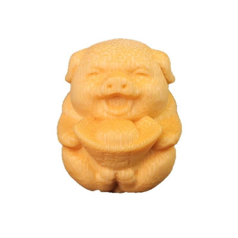 Fulu Pig Solid Bamboo Carving Ornaments - DropOnline.co