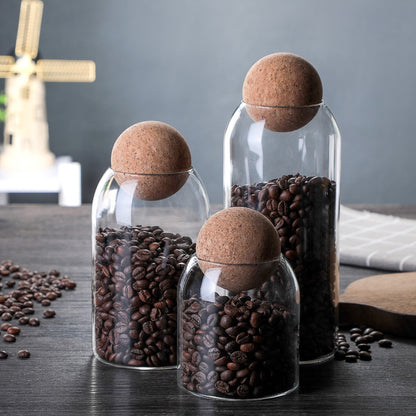 1 Set Storage Ball Glass Tea Jar,Cork Jar,Sealed Candy Jar,Dry Food Storage Jar