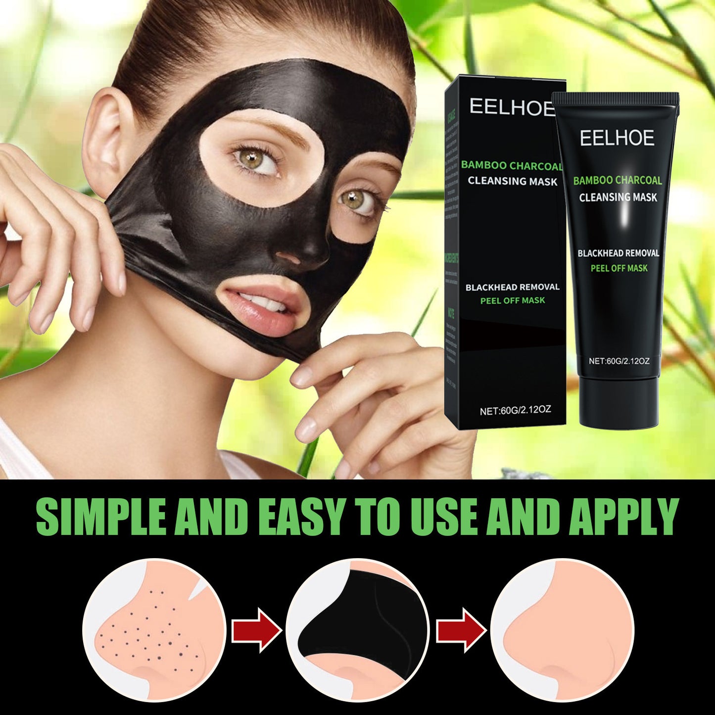 EELHOE Bamboo Charcoal Blackhead Removal Peel-Off Mask For Deep Pore Cleansing And T-Zone Oil Control - DropOnline.co
