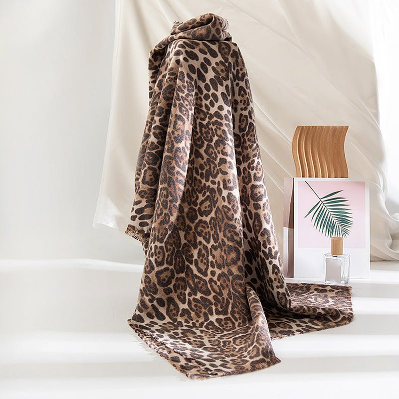 Leopard Print Artificial Cashmere Scarf Women's Warm Scarf Winter - DropOnline.co