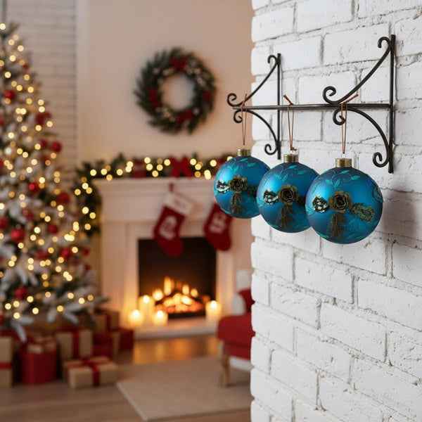 4PCS Glass Christmas Ball Ornaments Set - Shiny Blue Holiday Tree Decorations (4.7 inch) - DropOnline.co