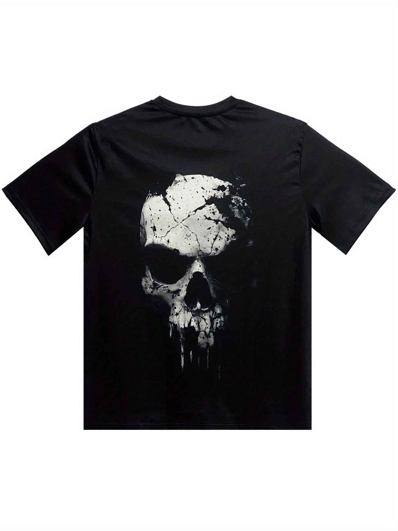 Men's 3D Shattered Skull T-Shirt - Cool Digital Print Round Neck Summer Tee
