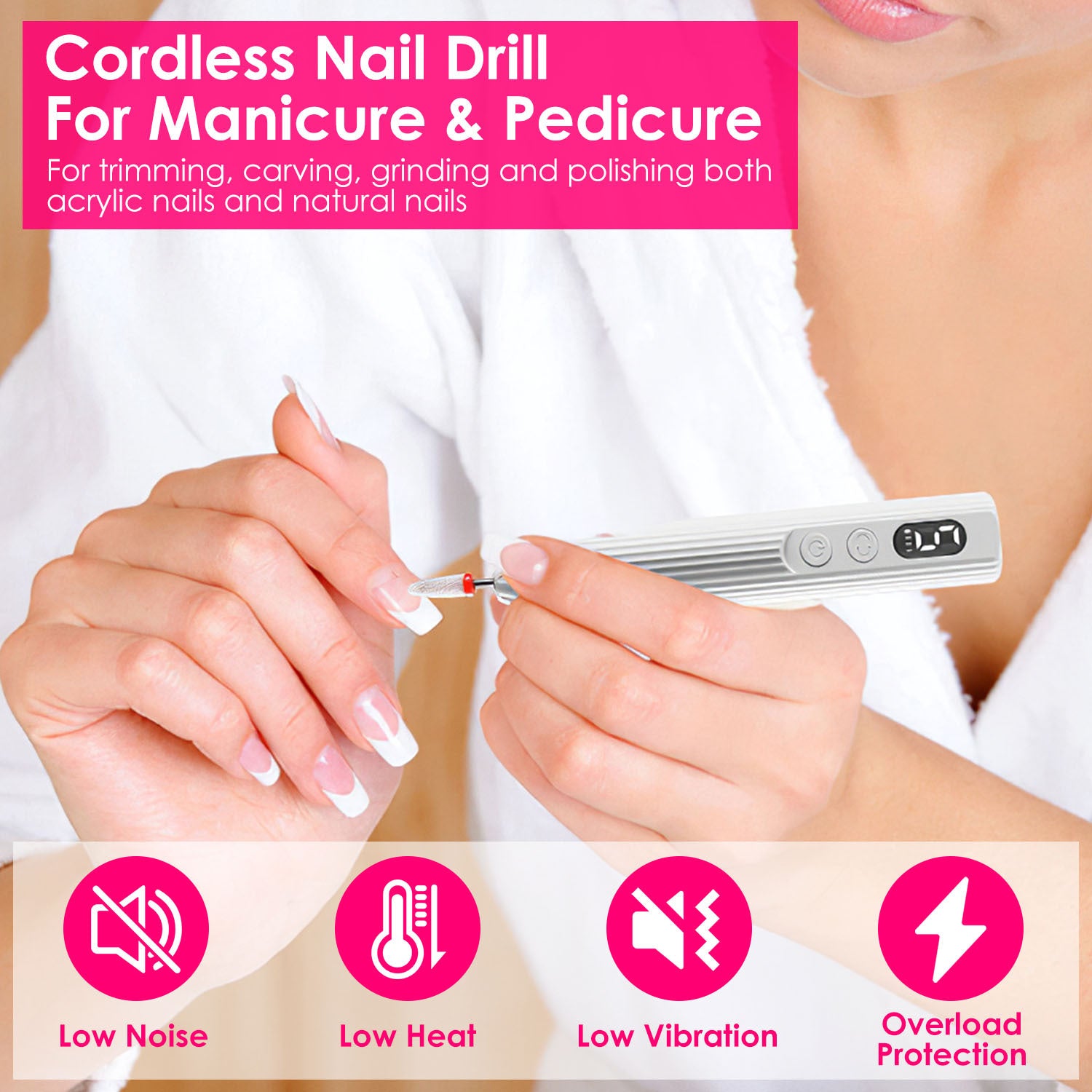 1Pc Portable Cordless Electric Nail Drill Kit Charging Base With UV Nail Dryer 6Pcs Nail Drill Bits 5Speeds Direction Control Timer Setting For Acrylic Gel Nails Polish Manicure Pedicure - DropOnline.co