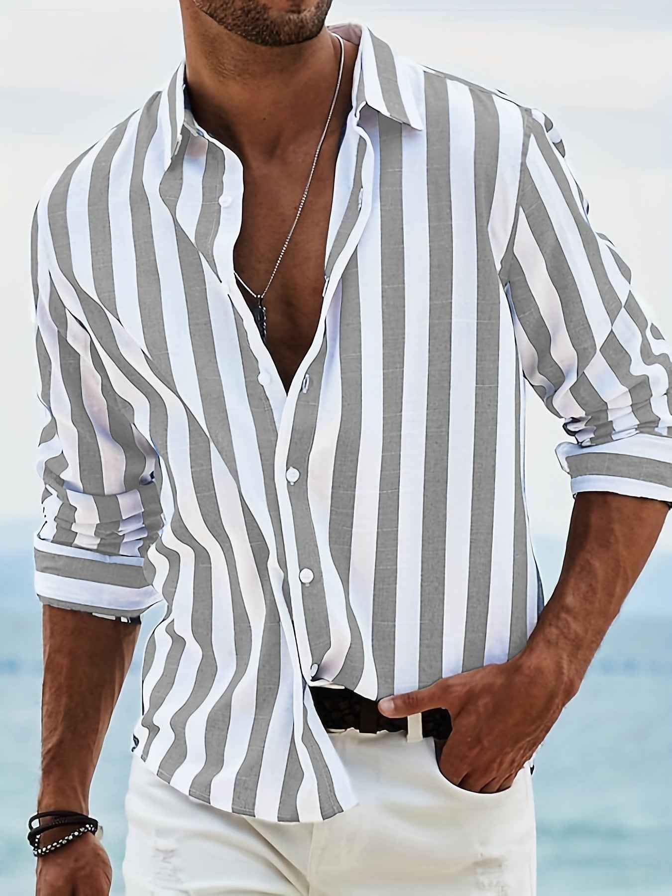 Men's Yarn-Dyed Striped Casual Shirt - Long Sleeve Loose Fit