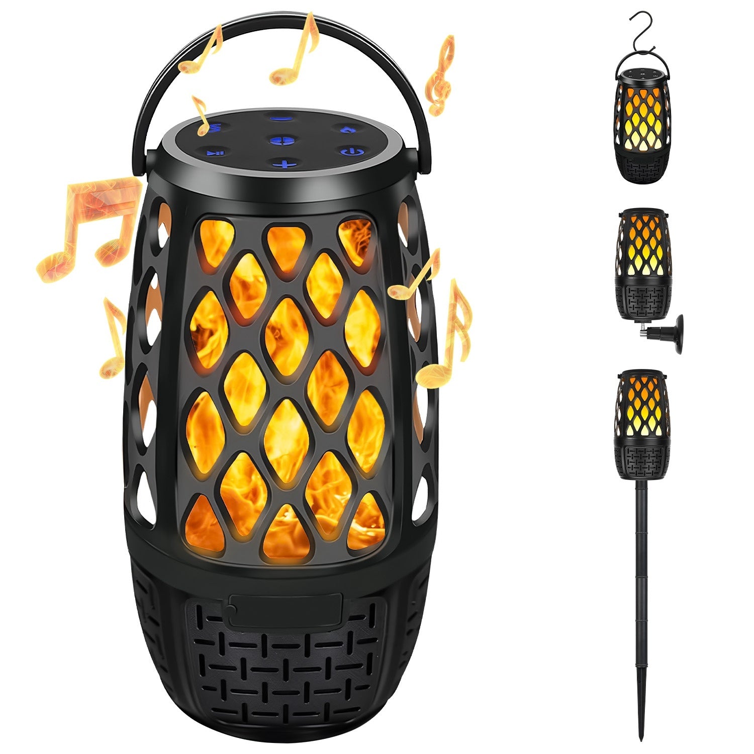 1Pc 4 In 1 Wireless 5.3 Outdoor Speaker IPX5 Waterproof Patio Speaker LED Flame Speaker With 3 Flame Light Modes Hook Stake Wall Mount Holder Sync Up To 1,00 Speakers - DropOnline.co
