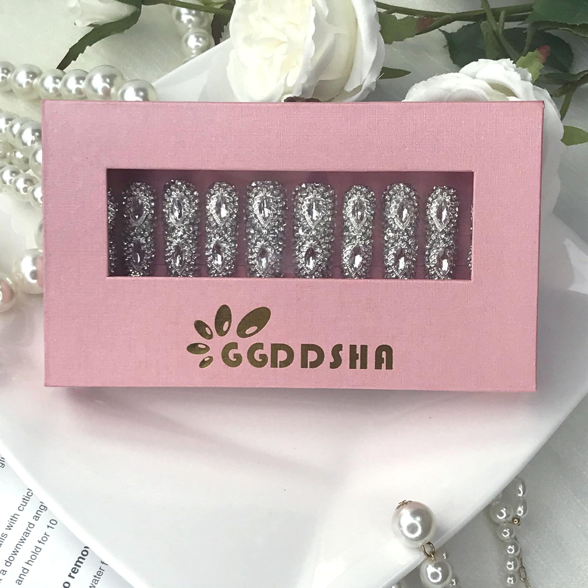 GGddsha Queen Of Haute Style Full Diamond Long NailsPMMA Acrylic Handmade Full Deluxe 3D Crystal Fake Nailsw Box, Gift For Women,Luxe Divinity - DropOnline.co