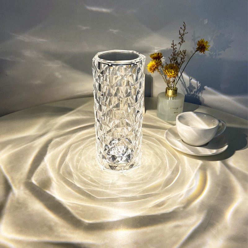 Rose Light And Shadow Projector LED Night Light Diamond Crystal Atmosphere Lamp USB Touch Control Bedside Decor Night Light - DropOnline.co
