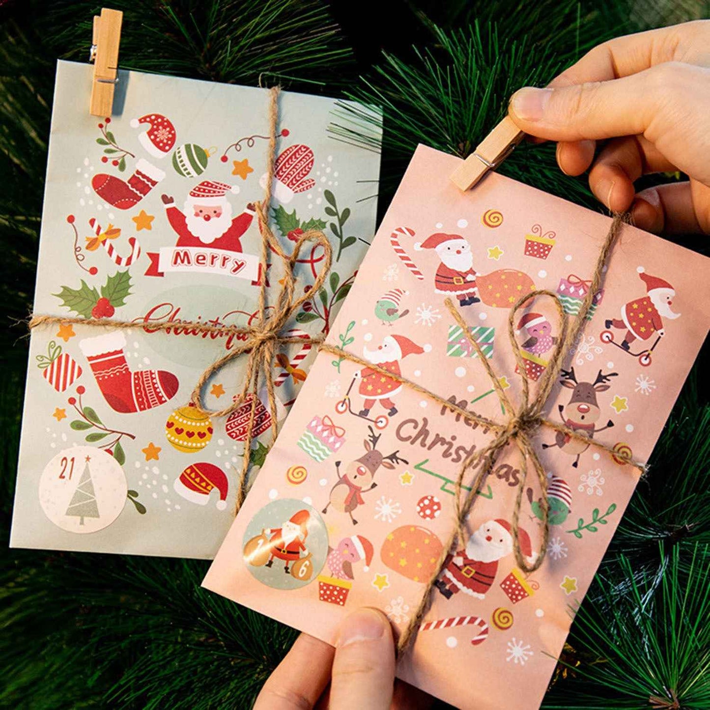 48 Pack Christmas Advent Calendar Bags Kit - Envelope Shape with Numbers Stickers - DropOnline.co