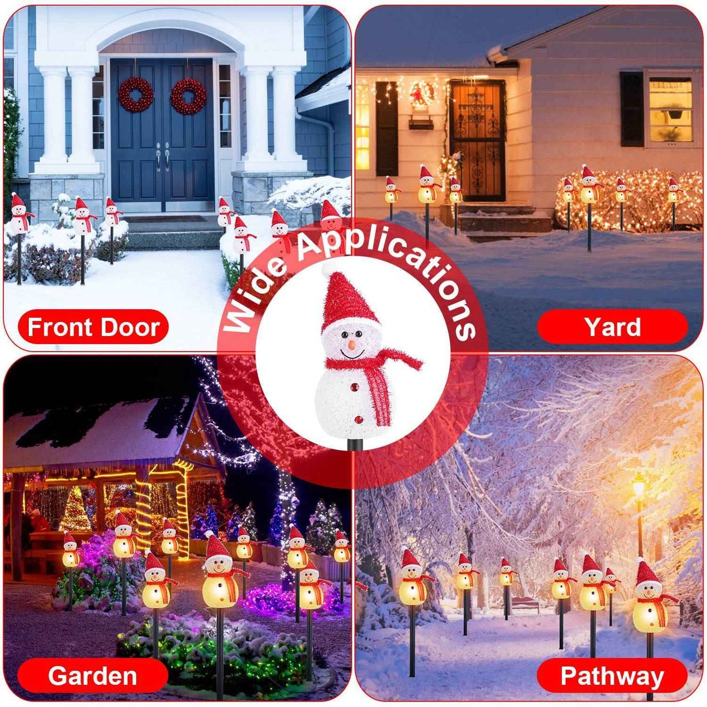 Solar Powered 3 Snowmen Garden Stake Light - IP55 Waterproof LED Pathway Lamp