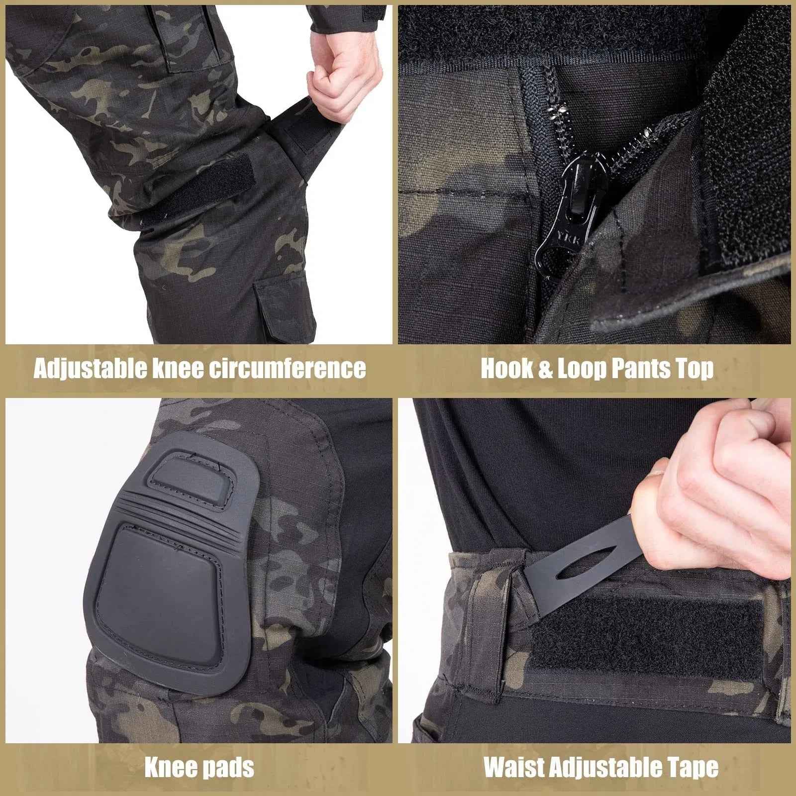 Men's Tactical Combat Pants - Military Cargo Trousers with Knee Pads