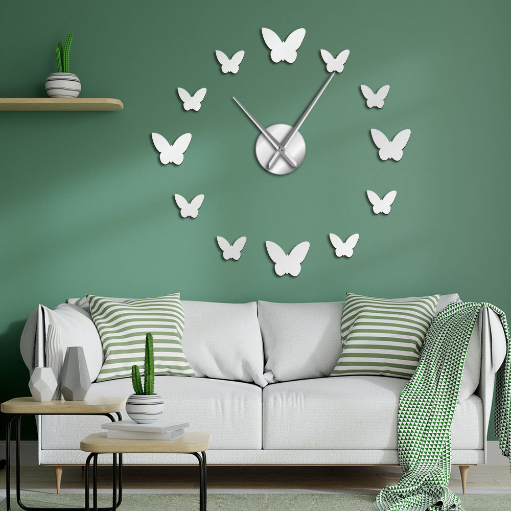 3D Mirror Wall Clock Butterfly Living Room Bedroom Home Decor Big Clock Time - DropOnline.co