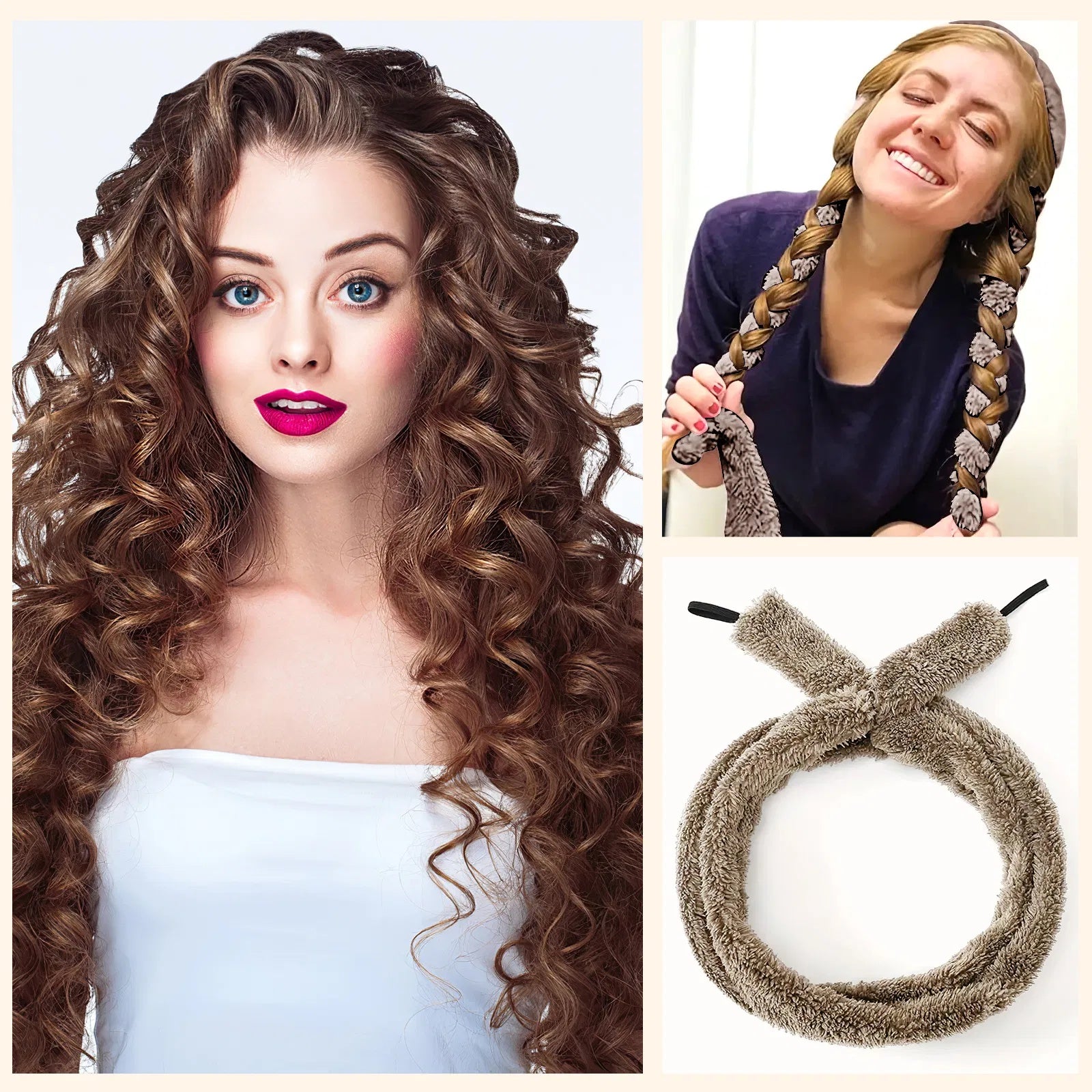 Satin Heatless Hair Curler, Lazy Natural Soft Wave DIY Heatless Curls For Sleep In Overnight, For All Hair Types - Light Brown - DropOnline.co