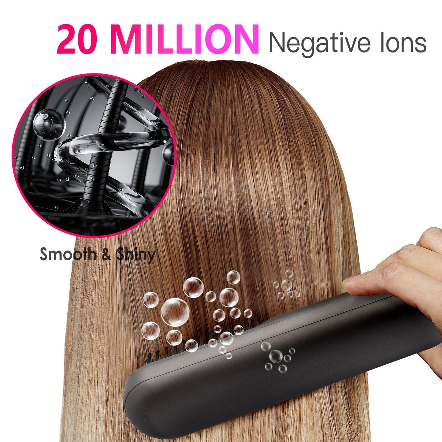 Grey-Black Options -- 1Pc Cordless Negative Ion Hair Straightener Brush Rechargeable Mini Styling Comb With 12 Heating Levels Anti-scald 30S Preheating 30Mins Auto Sleep LCD Display - DropOnline.co