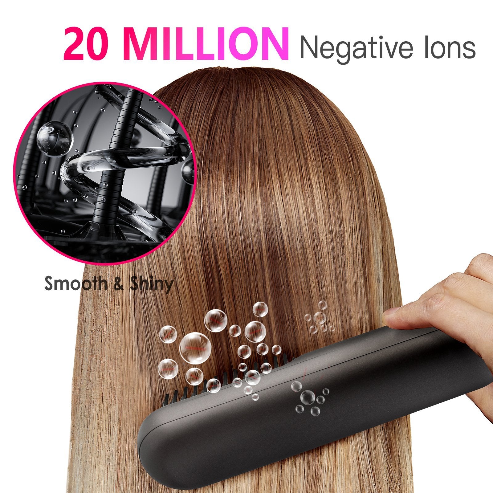 Grey-Black Options -- 1Pc Cordless Negative Ion Hair Straightener Brush Rechargeable Mini Styling Comb With 12 Heating Levels Anti-scald 30S Preheating 30Mins Auto Sleep LCD Display - DropOnline.co