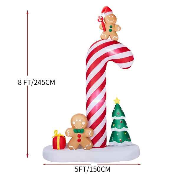 8.2FT Inflatable Giant Candy Cane with Gingerbread Men - LED Christmas Yard Decoration - DropOnline.co