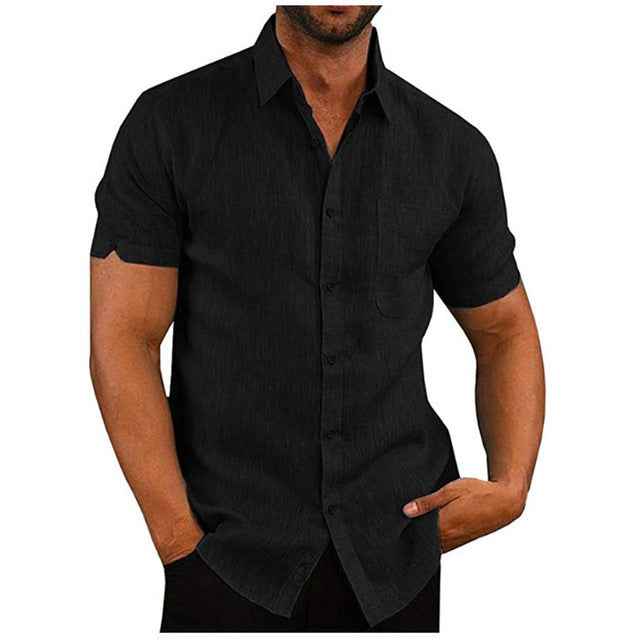 Men's Short Sleeve Summer Solid Shirt - Casual Loose Fit Tee