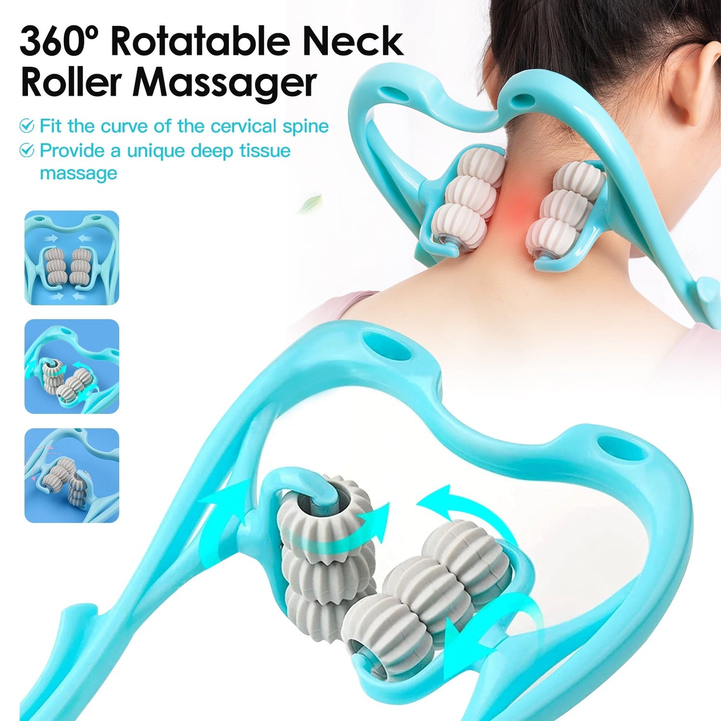 1Pc Neck Roller Massager 360 Rotatable Trigger Point Roller Portable Massager With 6 Balls For Neck Leg Thigh Foot Pain Relief - DropOnline.co
