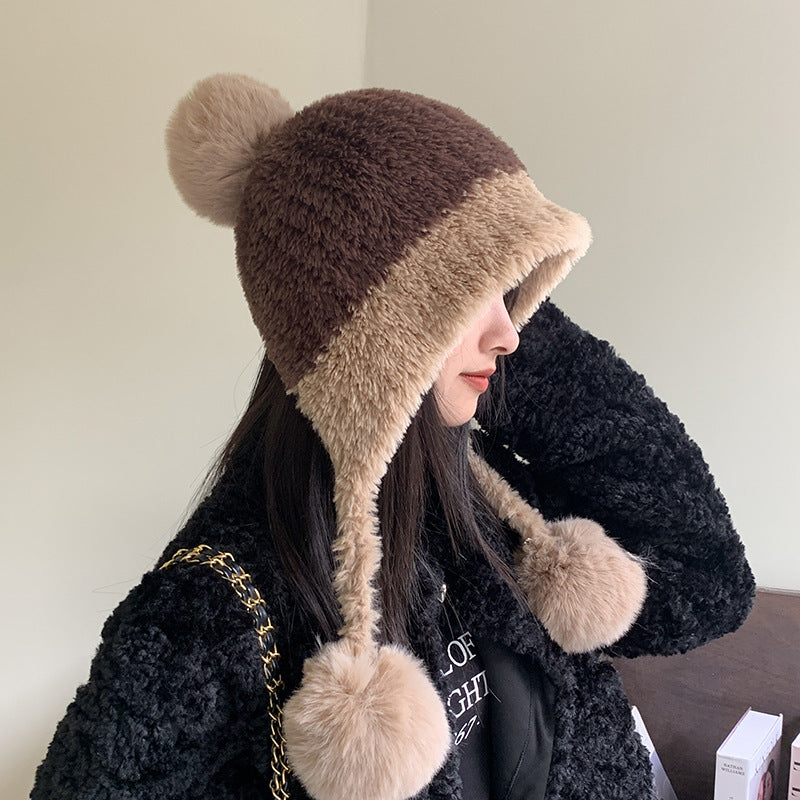 Fleece-Lined Thickened Knit Woolen Cap - Warm Ear Protection Hat with Pom-Pom - DropOnline.co