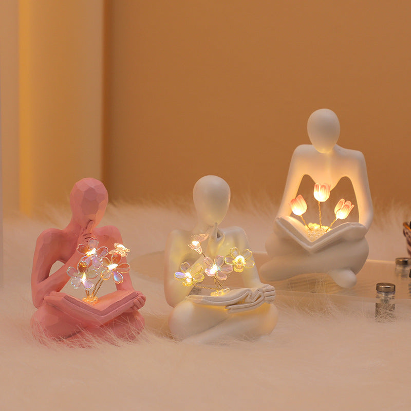 Silence Is The Golden Thinker Small Night Lamp Bouquet Handmade Ornaments Home Decor - DropOnline.co