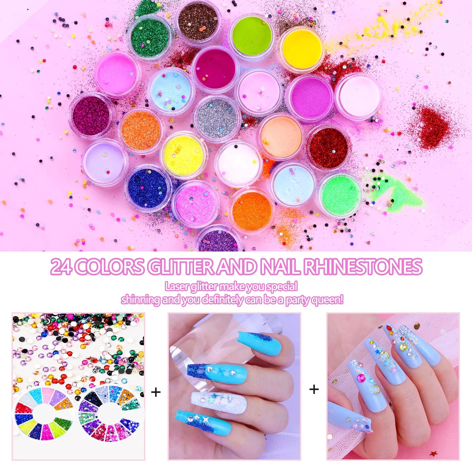 Acrylic Nail Kit, Nail Kit For Beginners With Everything, 24 Colors Glitter Acrylic Powder And Liquid Monomer Set, 200 Pcs Nail Tips, 3 Pcs Acrylic Nail Brush For Home DIY Extension Nail Salon - DropOnline.co