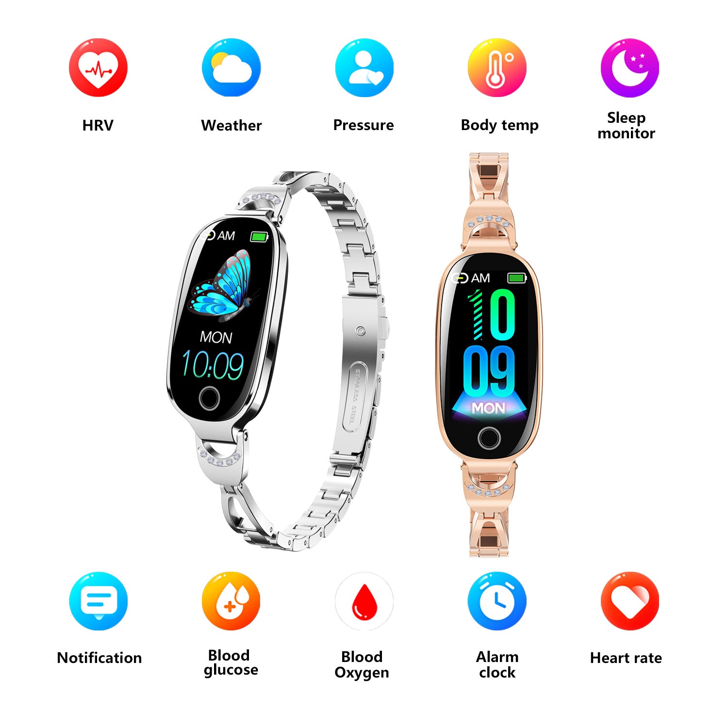 Gold Smartwatch For Women Compatible For Android& IOS,Bling Smart Bracelet With Female Menstrual Cycle Heart Rate Blood Pressure Remote Photography Waterproof Pedometer - DropOnline.co
