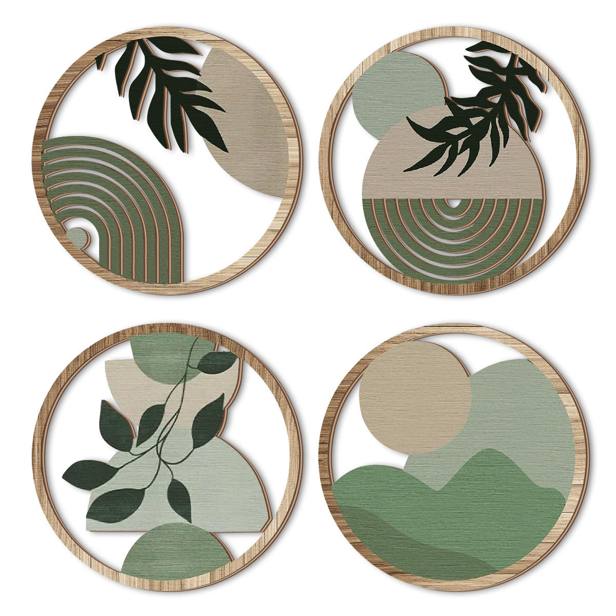 Retro Multi-leaf Round Wooden Decorative Wall Stickers - DropOnline.co