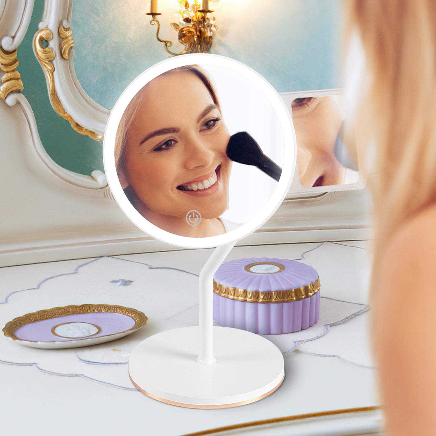 1Pc 7.48In 5X Magnifying Lighted Makeup Mirror Dimmable Magnification Mirror With Lights Lighted Vanity Mirror With 3 Light Colors - DropOnline.co