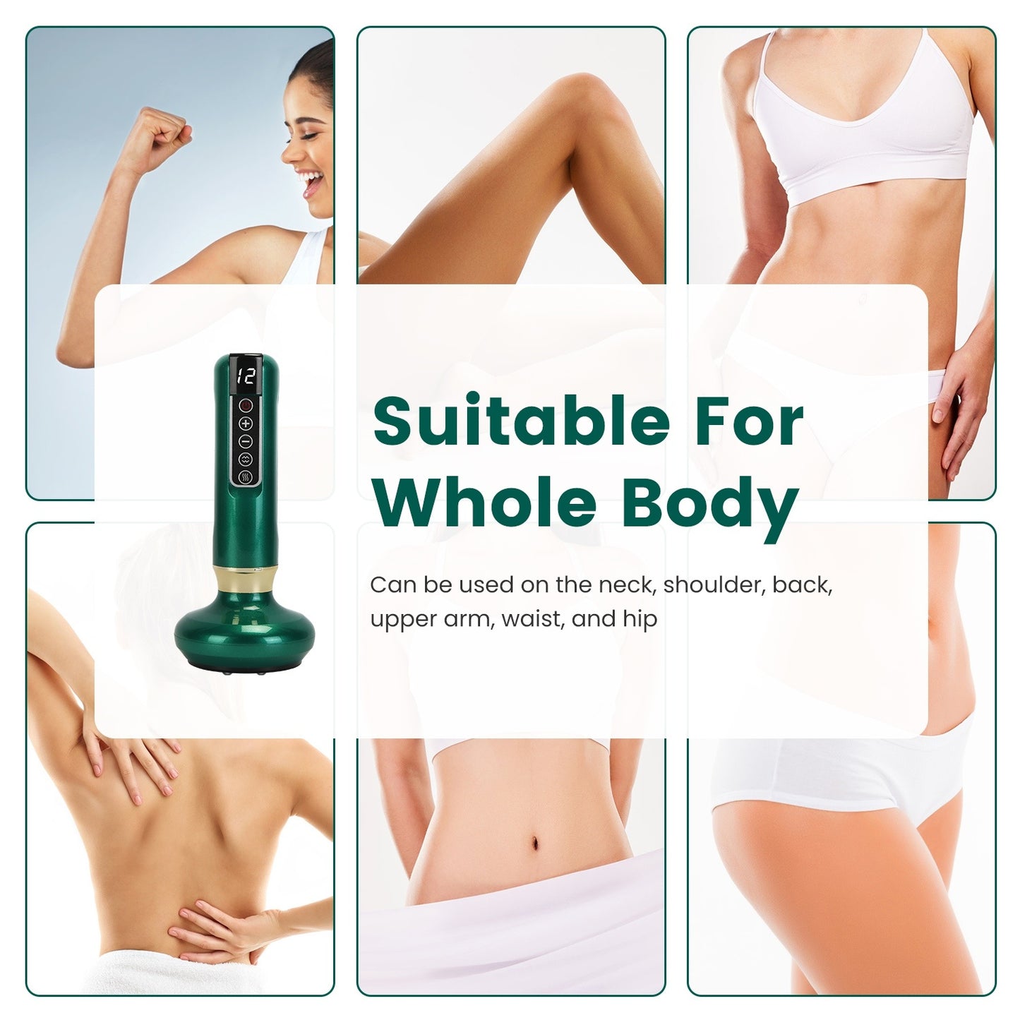 1Pc Anti Cellulite Massager Handheld Vacuum Suction Cupping Kit Beauty Tool With 12 Suction Mode 12 Heating 20Mins Auto-Off One-Key Pressure Release For Abdomen Thighs Buttocks Neck - DropOnline.co