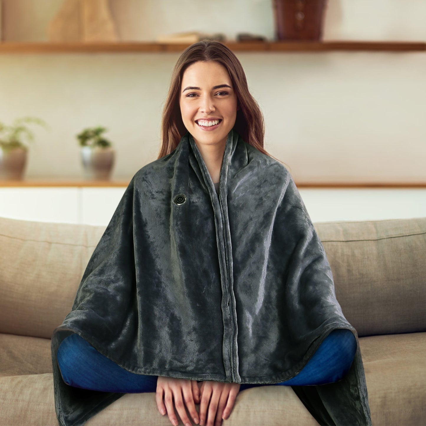 USB Heated Blanket Poncho - 59x31in Electric Heated Shawl Wrap with Zipper - DropOnline.co