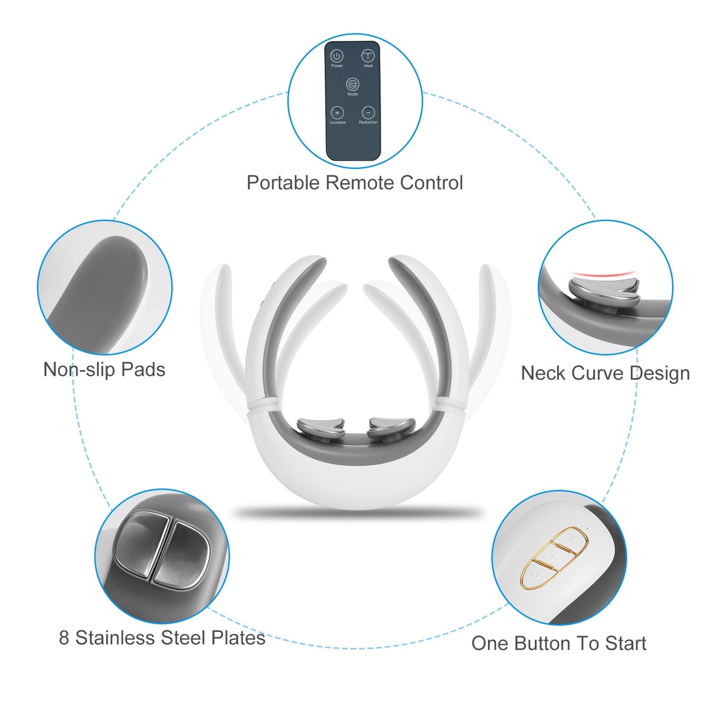 1 Set 8 Head EMS Neck Massager With Heat Cordless Cervical Neck Massager EMS Neck Massager With 6 Modes 15 Intensity Levels Remote Control - DropOnline.co