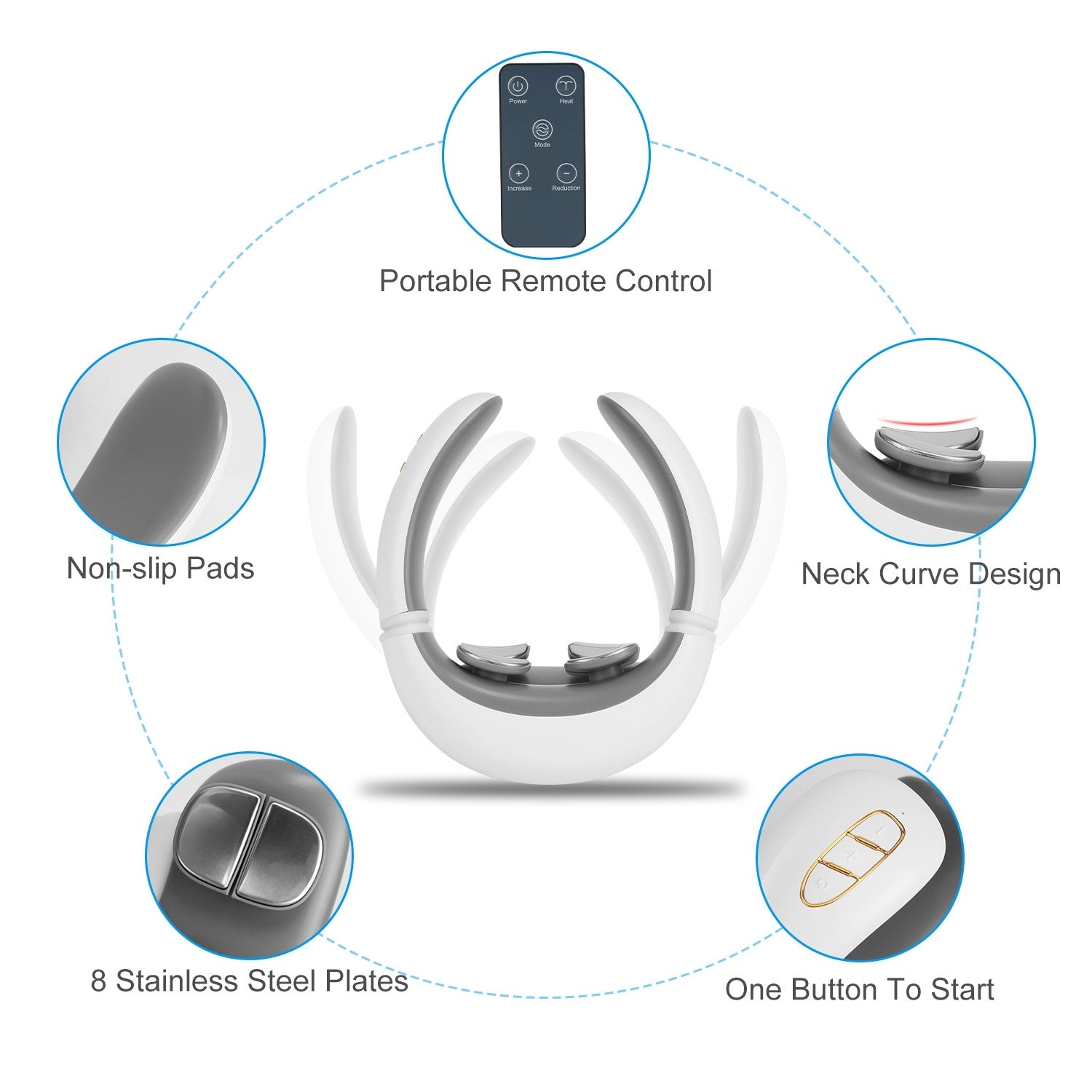 1 Set 8 Head EMS Neck Massager With Heat Cordless Cervical Neck Massager EMS Neck Massager With 6 Modes 15 Intensity Levels Remote Control - DropOnline.co