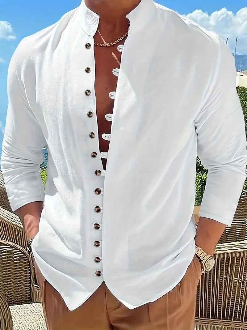 Men's Long Sleeve Button-Up Jacket - Casual Lightweight Outerwear