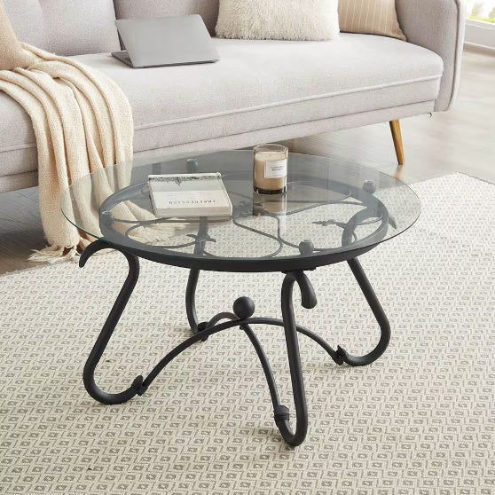 2 Piece Tempered Glass Finished Coffee Table Set With Decorative Coffee Table Round End Side Table - DropOnline.co