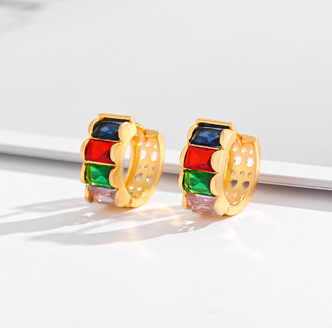 Fashion Multi-style Square Crystal Zircon Ornament Gold Plated Diamond Ear Ring - DropOnline.co