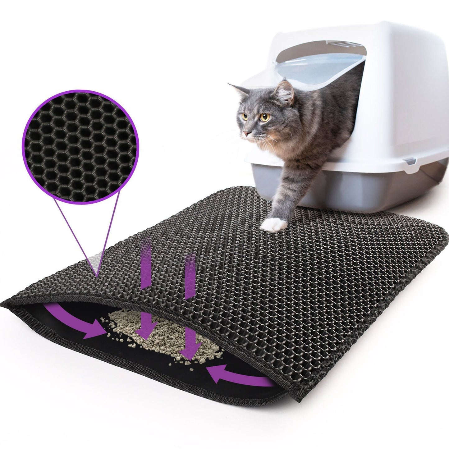 Kitty Cat Litter Mat Trapping Honeycomb Double Layer Design Waterproof Double Layer EVA Cat Litter Pad Waterproof Non-slip Sand Basin Filter Kitten Dog Washable Mattress - DropOnline.co
