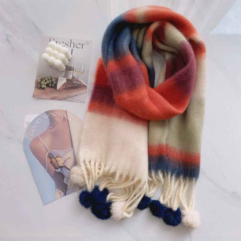 Rainbow Dopamine Mohair Tassel Scarf - Mood-Boosting Colorful Wrap