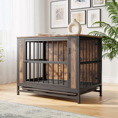 Dog Crate Furniture  Wooden Dog Crate Table 32.8 Dog Kennel With 2 Sliding Doors And Thick Iron Door Frame  Decorative Pet Crate House For Medium Small Dog Indoor Use Rustic Brown - DropOnline.co