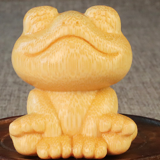 Smiling Frog Solid Bamboo Carving Crafts Ornaments - DropOnline.co