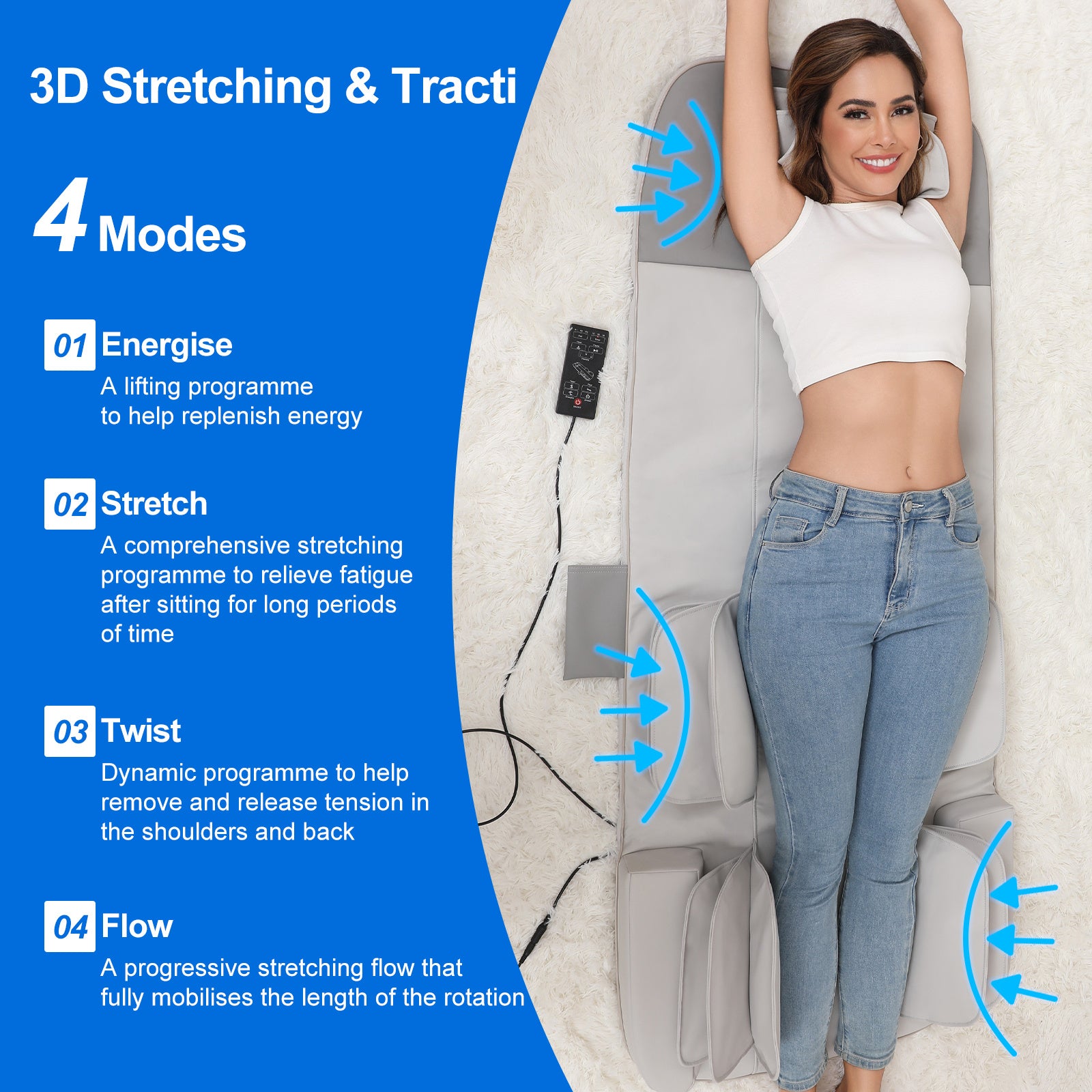 Detachable Smart Massage Mattress,Independent Lumbar And Back Heat Therapy,Overload Automatic Protection,Removable And Washable - DropOnline.co