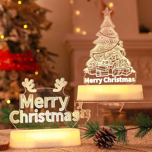 Christmas 3D Acrylic LED Night Light - Decorative Lamp Holiday Gift for Kids & Home - DropOnline.co