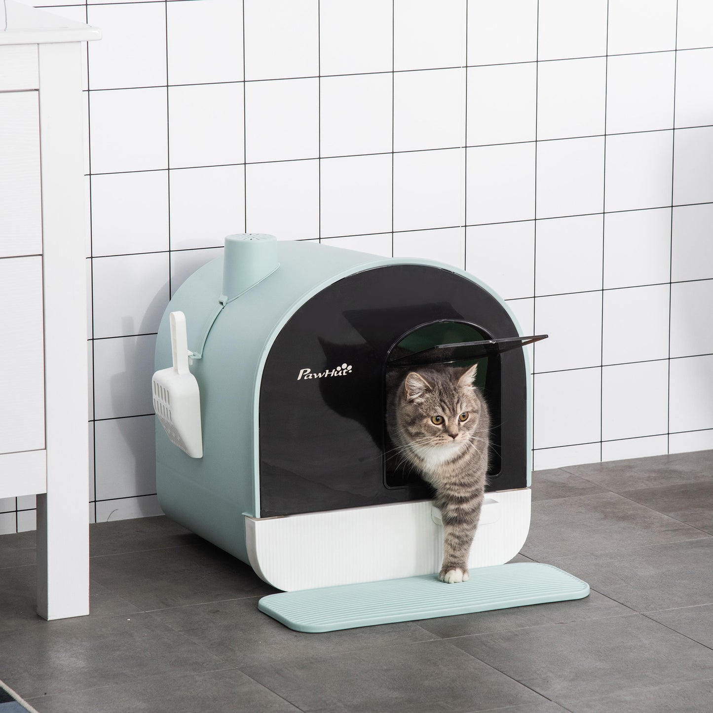 Cat Litter Box With Lid, Indoor Cat With Tray, Spoon, Strainer - DropOnline.co
