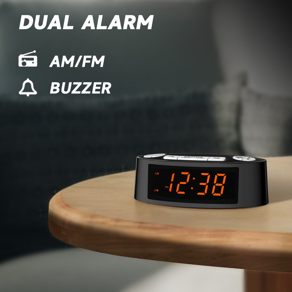 AM FM Alarm Clock Radio With Dual Alarm Sleep Timer  Snooze Functions Orange LED Display 4-Level Dimming Option ITOMA CKS3301 - DropOnline.co
