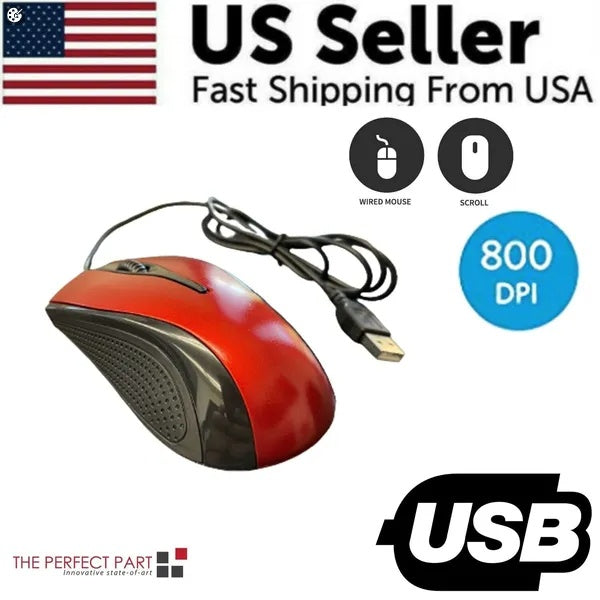 USB 2.0 Optical Wired Scroll Wheel Mouse For PC Laptop Notebook Desktop Red Mice - DropOnline.co