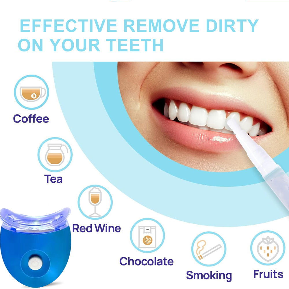 Teeth Profession Kit - 5X LED Light Tooth With 3pcs Pens,1 Desensitization Pen,1 Mouth Trays Restores Your White Smile,pefect Gift For Girlfriend - DropOnline.co