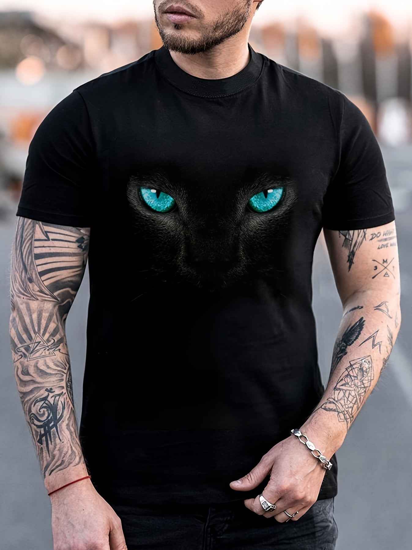 Men's Color Blocked T-Shirt - 3D Heartbeat & Airplane Graphic Summer Tee