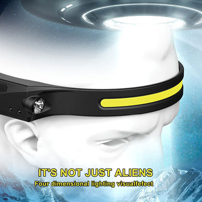 COB LED Rechargeable Headlamp - 350 Lumens Wave Sensor Waterproof Headlight for Camping & Outdoor