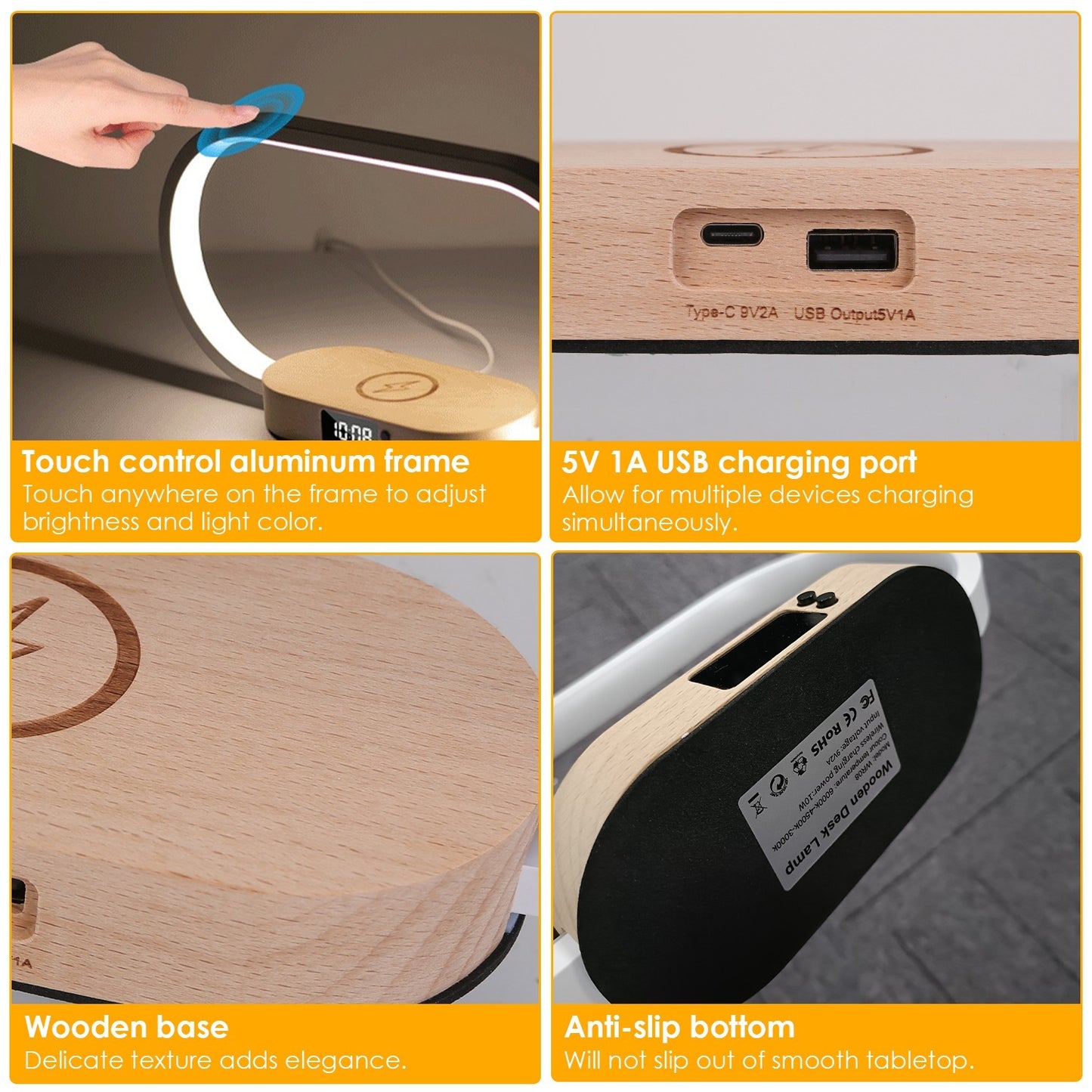 1 Set Bedside Table Lamp Touch Control Lamp With Clock Wireless Charging LED Desk Lamp Dimmable Nightstand Reading Lamp - DropOnline.co