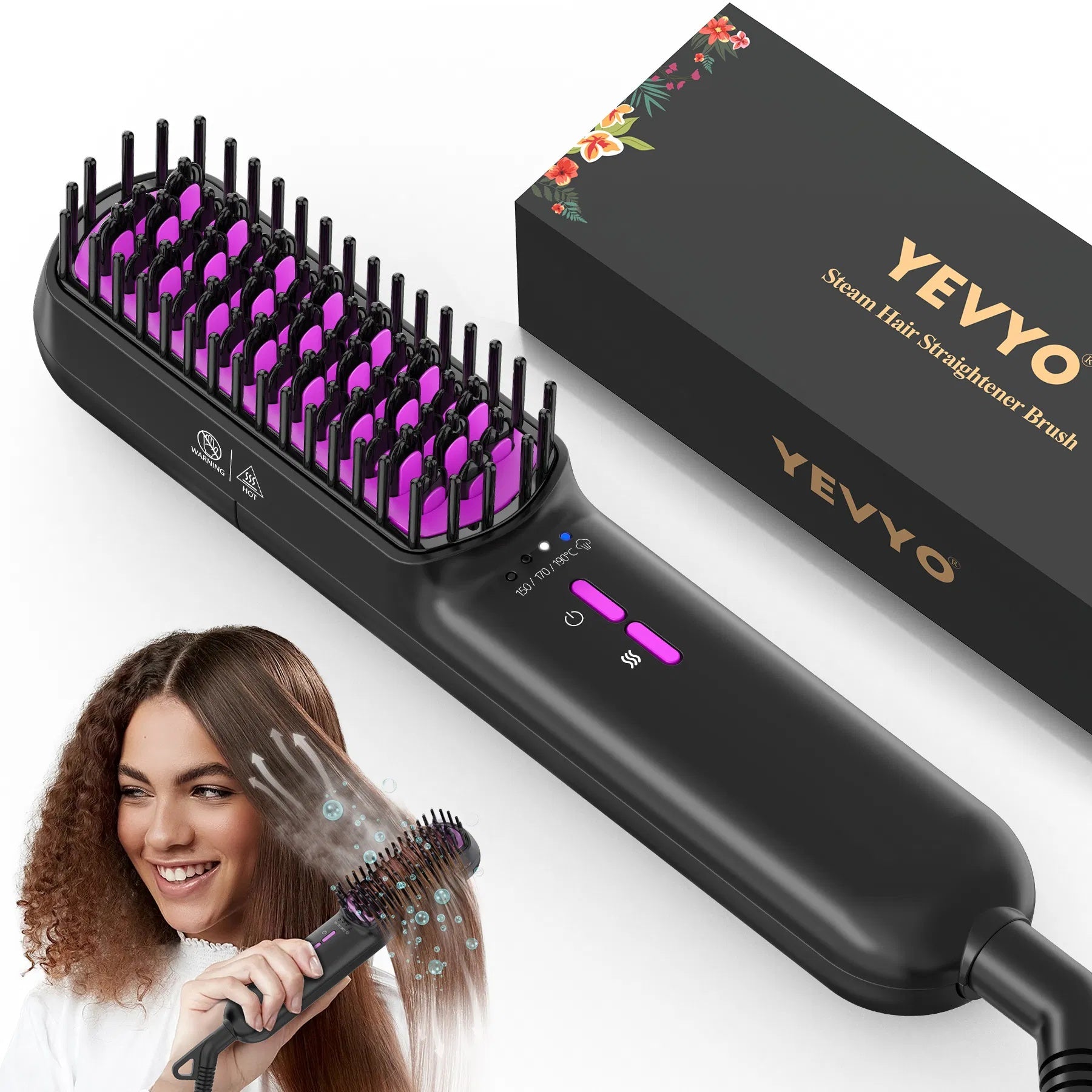 Hair Straightener Brush, Ionic Plus Steam Straightening Brush For Smooth, Anti-frizz Hair, Anti-Scald Ceramic Straightening Comb, Heated Straightener Brush Flat Iron Fast Heating For Home Salon - DropOnline.co