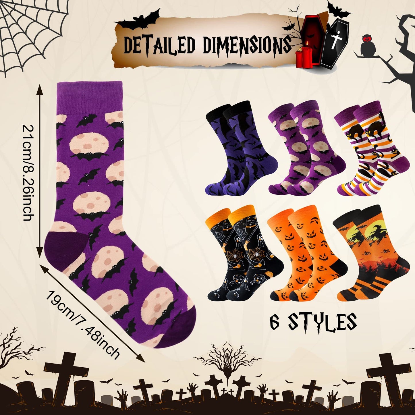 6-Pair Holiday Socks Set - Halloween & Christmas Novelty Cotton Socks - DropOnline.co