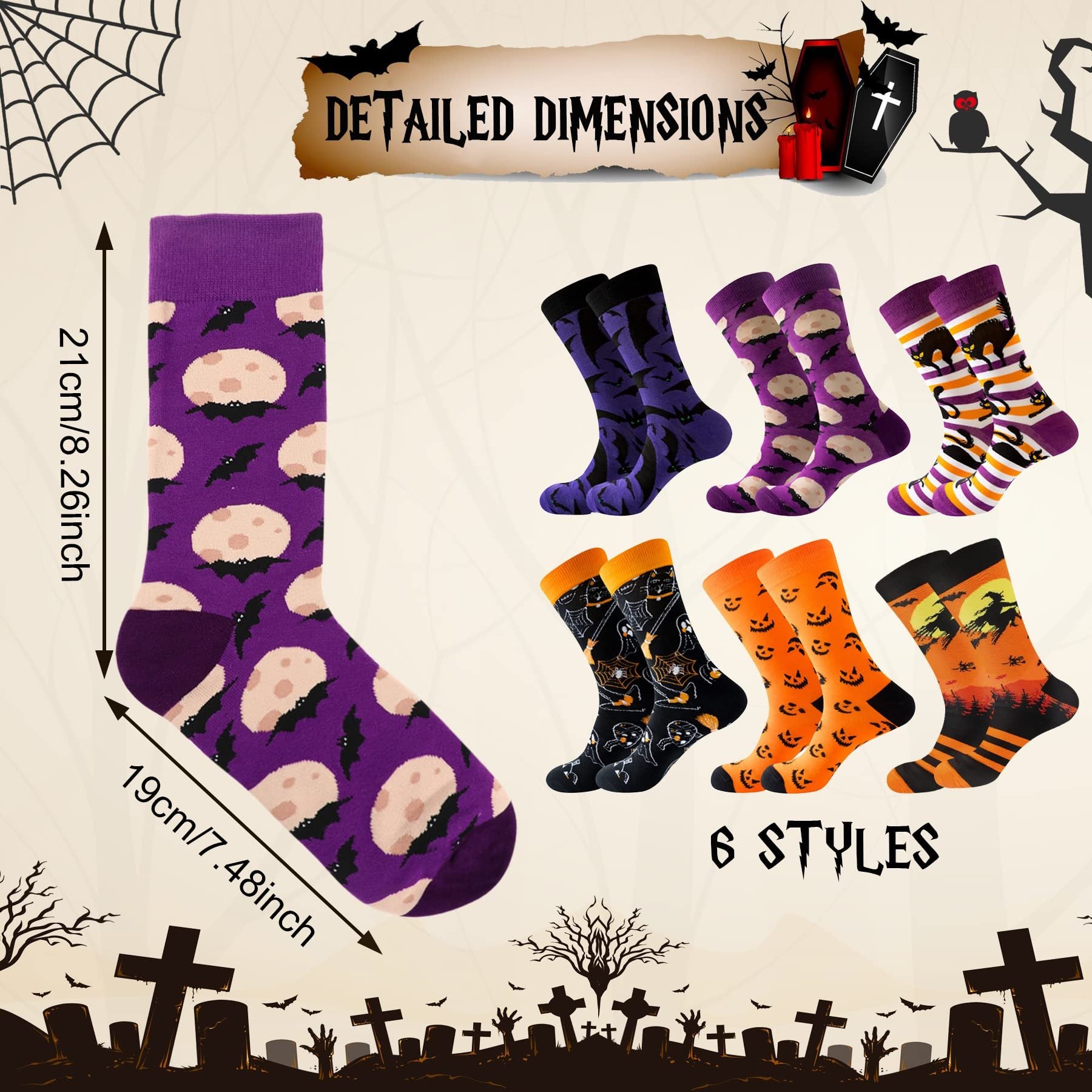 6-Pair Holiday Socks Set - Halloween & Christmas Novelty Cotton Socks - DropOnline.co